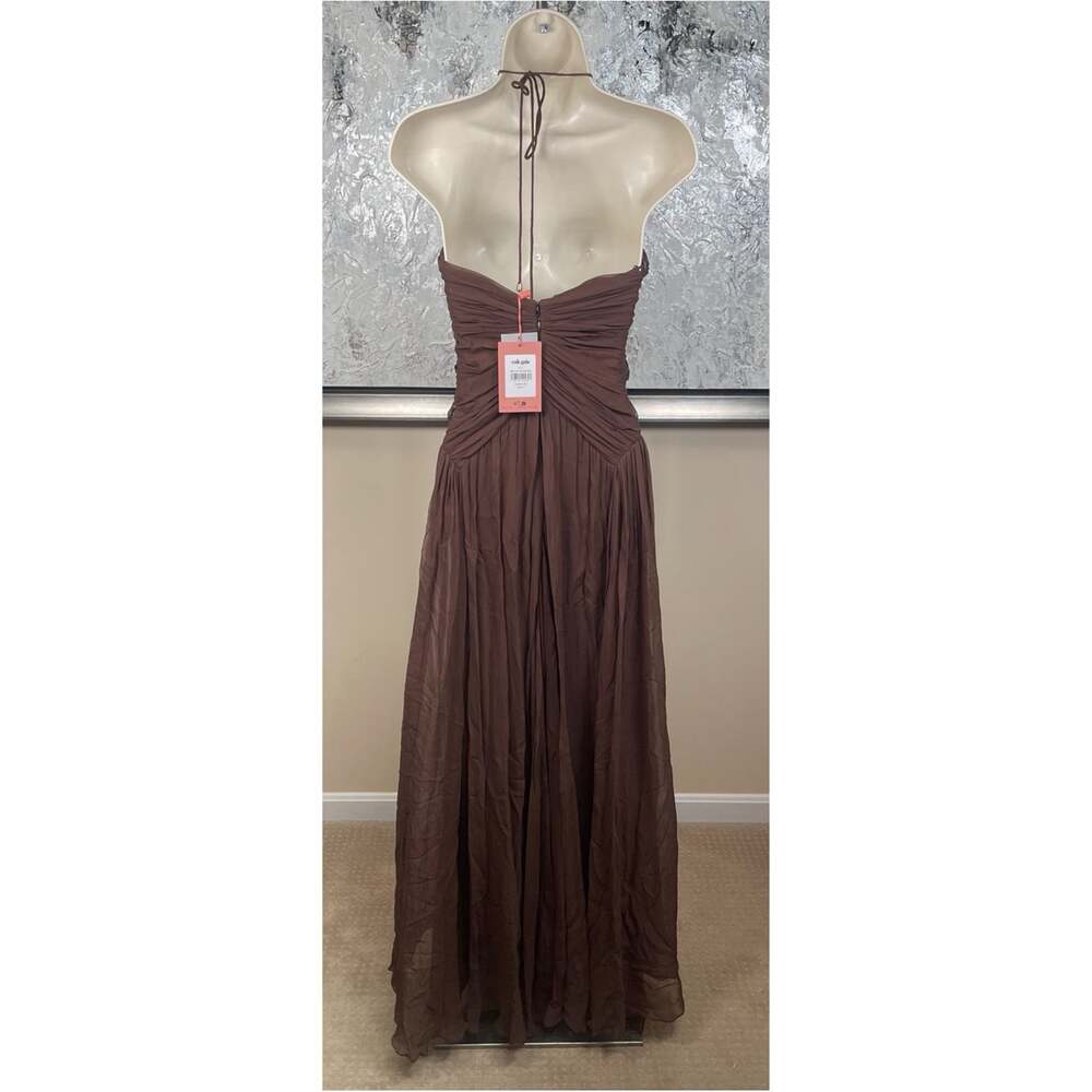 CULT GAIA Ritz Ruched Pleated Chiffon Java Brown Maxi Dress Size 0 - Picture 6 of 8